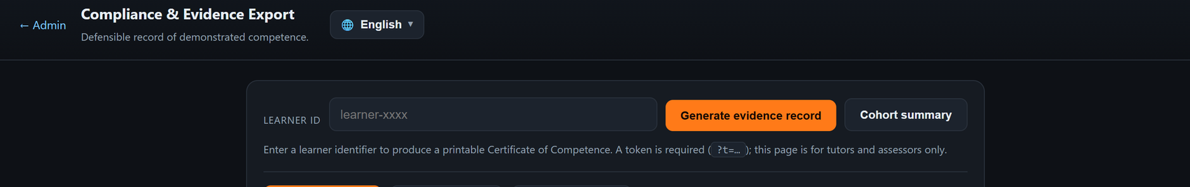 EMBER compliance and evidence export