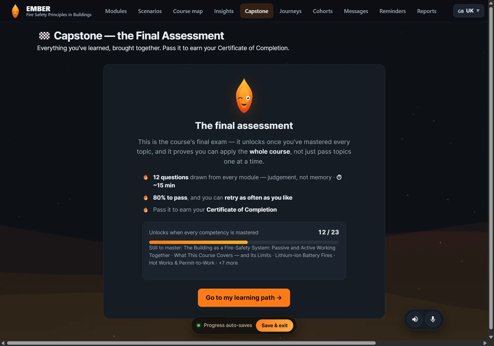 EMBER capstone final assessment screen